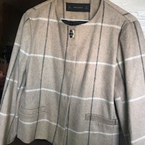 Zara Beige Checkered Blazer Jacket Size Large